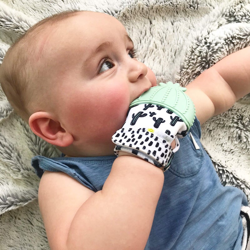 Itzy Ritzy Silicone Teething Mitt - Soothing Infant Teething Mitten with Adjustable Strap, Crinkle Sound & Textured Silicone to Soothe Sore & Swollen Gums - For Ages 3 Months & Up (Cactus) - Image 3
