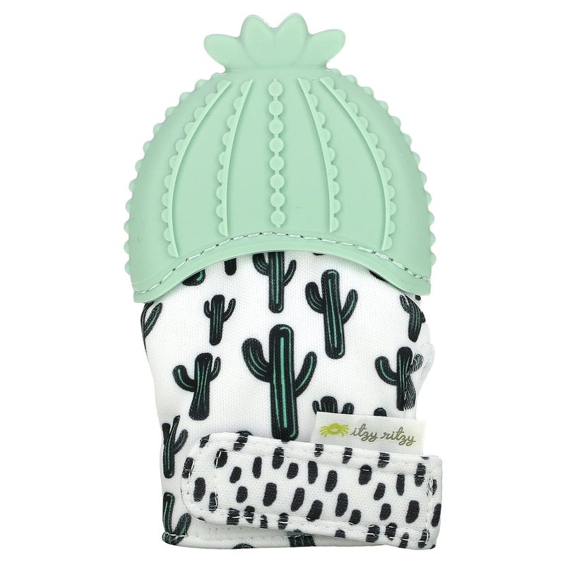 Itzy Ritzy Silicone Teething Mitt - Soothing Infant Teething Mitten with Adjustable Strap, Crinkle Sound & Textured Silicone to Soothe Sore & Swollen Gums - For Ages 3 Months & Up (Cactus) - Image 1