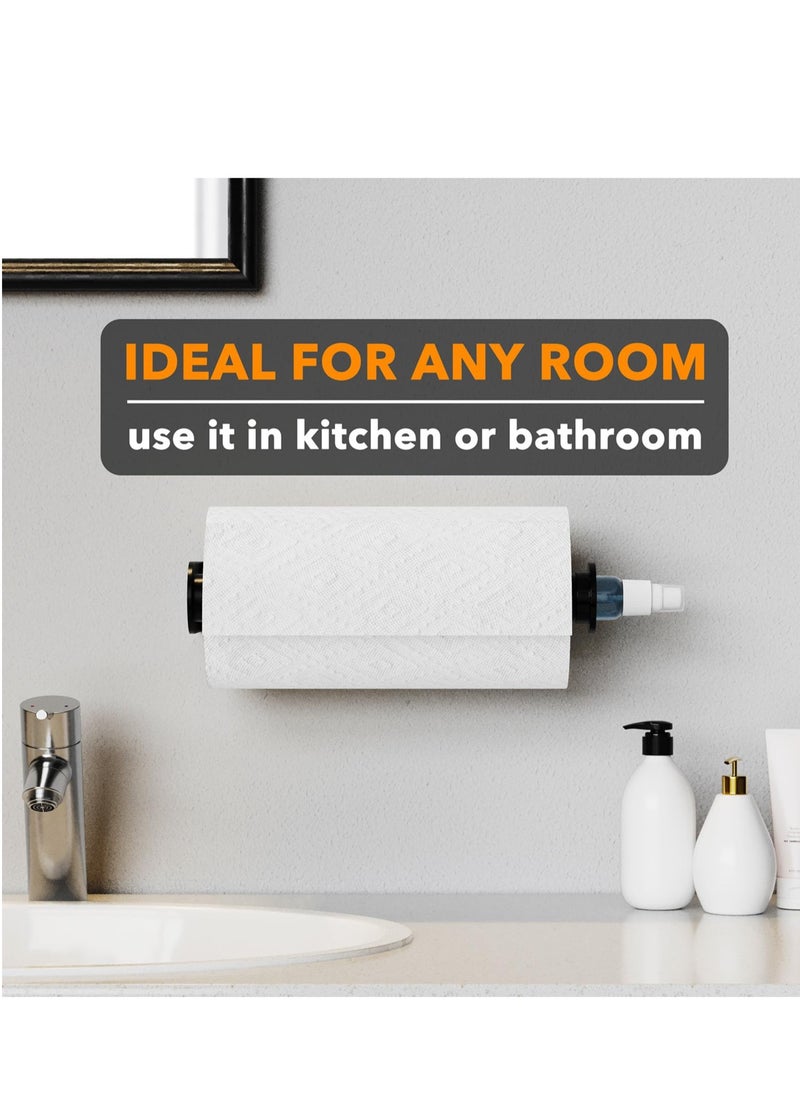 KASTWAVE - Paper Towel Holder with Spray Bottle, Countertop Paper Towels Holders Stand, Under Cabinet Paper Towels Holders, Suitable for Kitchen, Bathroom, RV (Black) - Image 1