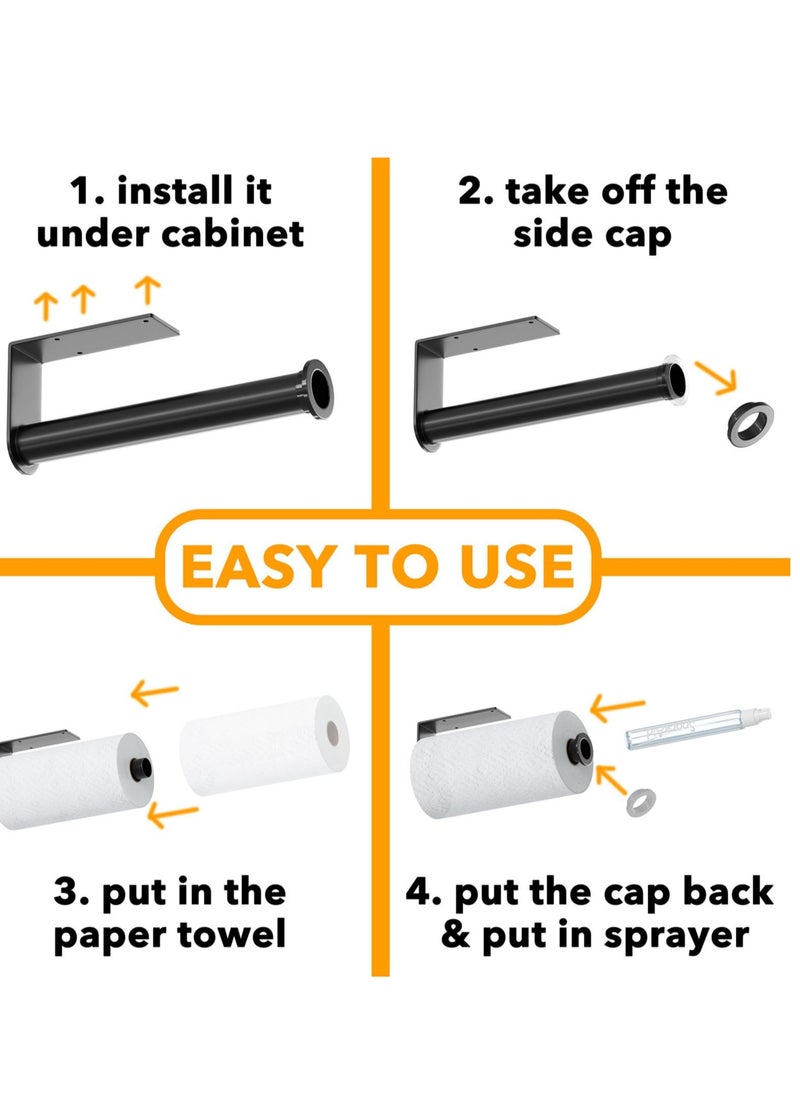 KASTWAVE - Paper Towel Holder with Spray Bottle, Countertop Paper Towels Holders Stand, Under Cabinet Paper Towels Holders, Suitable for Kitchen, Bathroom, RV (Black) - Image 1