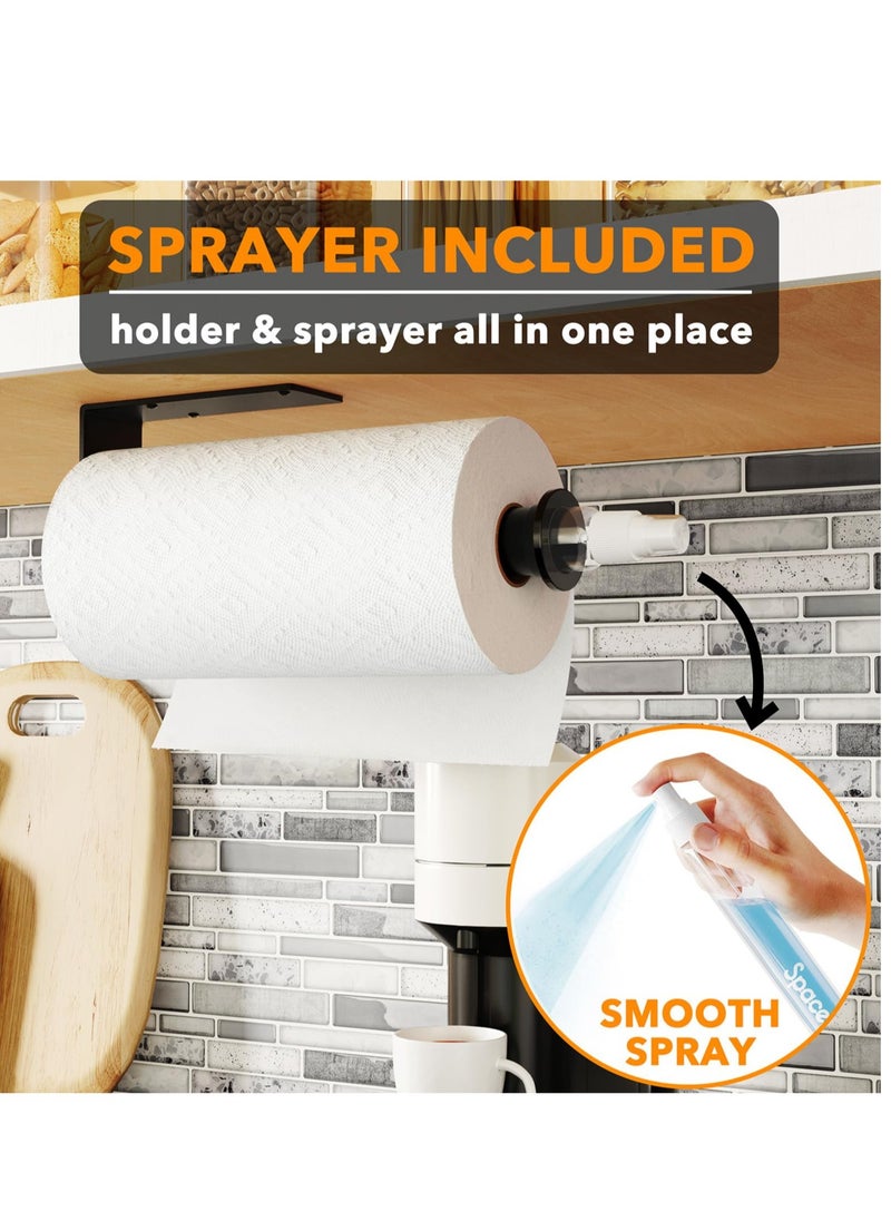 KASTWAVE - Paper Towel Holder with Spray Bottle, Countertop Paper Towels Holders Stand, Under Cabinet Paper Towels Holders, Suitable for Kitchen, Bathroom, RV (Black) - Image 1