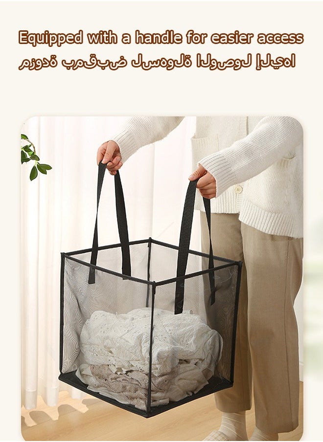 ماركة غير محددة سلة غسيل شبكية قابلة للطي مع فتحة واسعة وجيب جانبي - تصميم مسامي وقوي وقابل للطي وموفر للمساحة لملابس الغسيل والتخزين (طبقة واحدة سوداء)  - Image 4