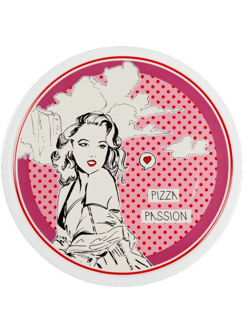 Baci milano Pizza Plate 33.5 cm – Porcelain – “Pizza Passion” Pink Pop Art Design – Unique Comic Dinner Plate for Kitchen or Gift  - Image 1