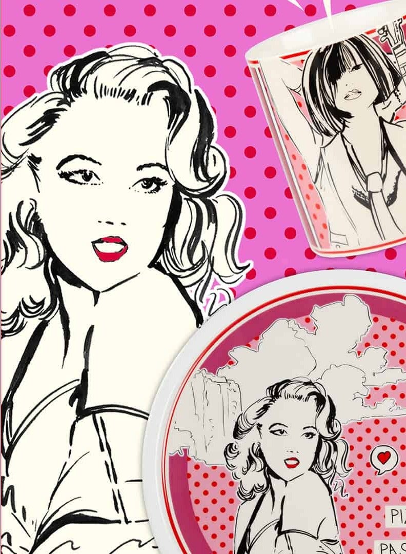 Baci milano Pizza Plate 33.5 cm – Porcelain – “Pizza Passion” Pink Pop Art Design – Unique Comic Dinner Plate for Kitchen or Gift  - Image 2