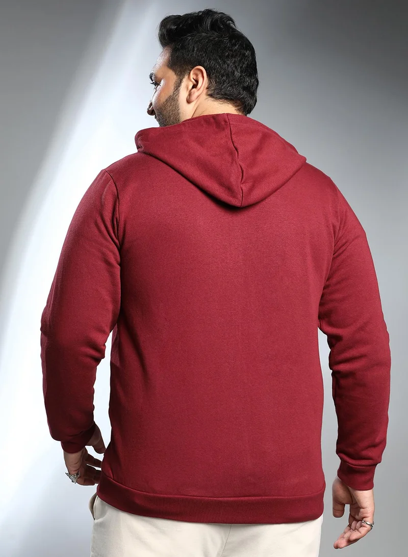 Instafab Plus Instafab Plus Men's Wine Red Solid Zip-Front Hoodie For Casual Wear | Hooded Neck | Long Cuffed Sleeves | Zipper Closure | Plus Size Sweatshirt Crafted With Comfort Fit For Everyday Wear