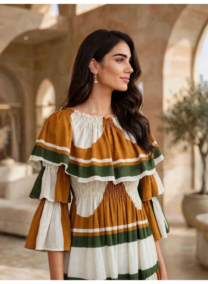 Ikkxa IKKXA Elegant Geometric Pattern Flared Maxi Dress
