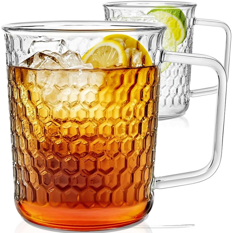 Aquach 20 Oz Glass Coffee Cups, Clear Tea Mugs with Handle, Microwave and Dishwasher Safe Home Office Drinking Mugs Perfect for Americano Cappuccino Hot&Cold Beverages, 2-Pack - Image 1