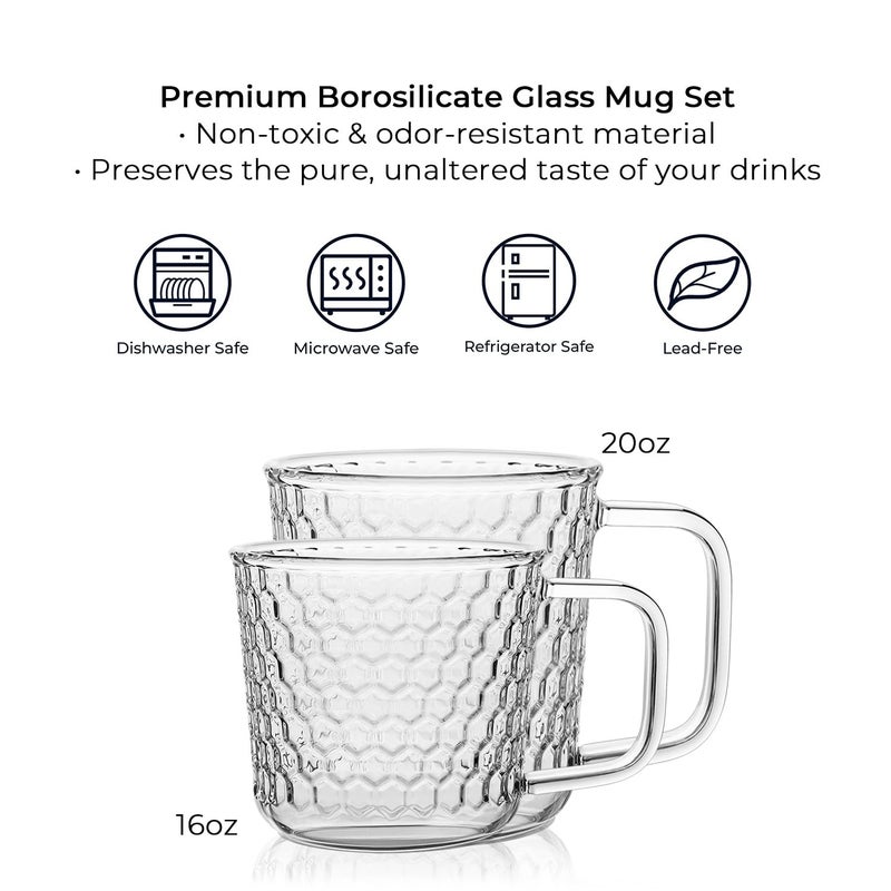Aquach 20 Oz Glass Coffee Cups, Clear Tea Mugs with Handle, Microwave and Dishwasher Safe Home Office Drinking Mugs Perfect for Americano Cappuccino Hot&Cold Beverages, 2-Pack - Image 3