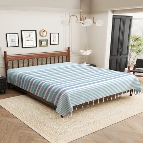 Värde 210 TC Cotton Bedsheet | Handmade Double Bedsheet | Handloom Bedsheets | Without Pillow Cover |Warm Double Bedsheet for Winter (90X100 Inches, 7.5 x 8.3 Feet (Havelock Blue) - Image 1