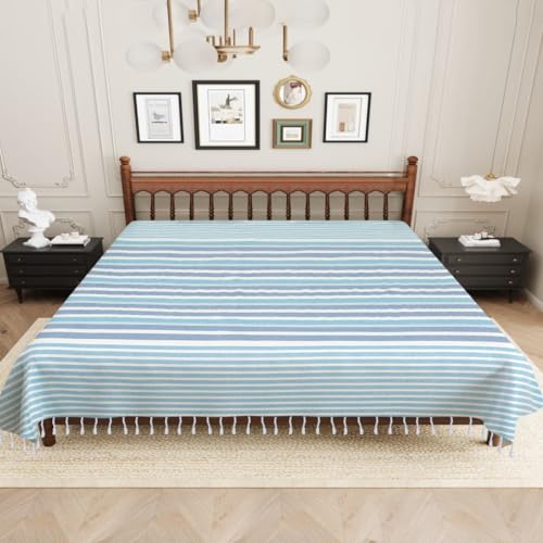 Värde 210 TC Cotton Bedsheet | Handmade Double Bedsheet | Handloom Bedsheets | Without Pillow Cover |Warm Double Bedsheet for Winter (90X100 Inches, 7.5 x 8.3 Feet (Havelock Blue) - Image 2