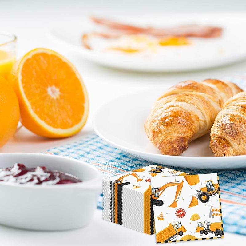 KFJBPB 50 Pcs Construction Napkins 13 x 13 Inches, Excavator Paper Napkins Construction Theme Disposable Cocktail Napkins for Kids Boys Birthday Party Decorations (Construction) - Image 4