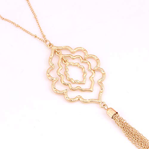 MOLOCH Long Necklaces For Woman Minimalist Geometric Circle Pendant Necklaces Bohemia Tassel Fringe Necklace Set Statement Pendant (gold) - Image 3