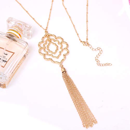 MOLOCH Long Necklaces For Woman Minimalist Geometric Circle Pendant Necklaces Bohemia Tassel Fringe Necklace Set Statement Pendant (gold) - Image 4