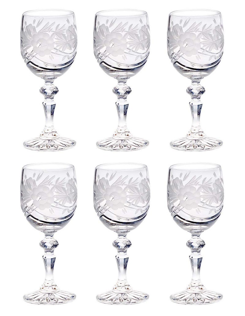 Barski Wine Goblet Crystal Glasses Set of 6 Red or White Wine Glass Beautifully Hand Cut Flower Design 6 oz European Quality Made in Europe