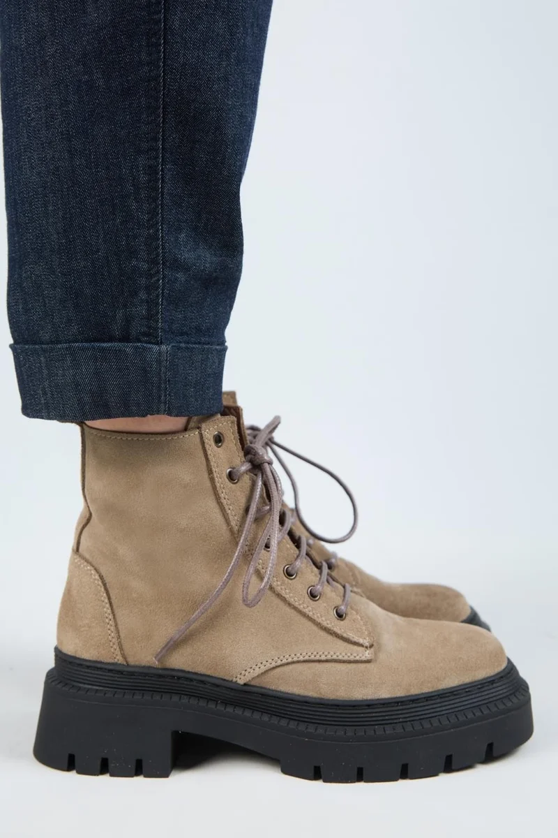 Manijero Manijero (Avjin) Women's Genuine Leather Lace-up Square Toe Mink Boots