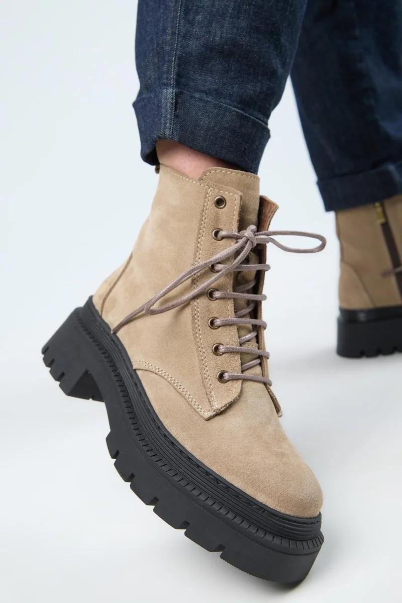 Manijero Manijero (Avjin) Women's Genuine Leather Lace-up Square Toe Mink Boots