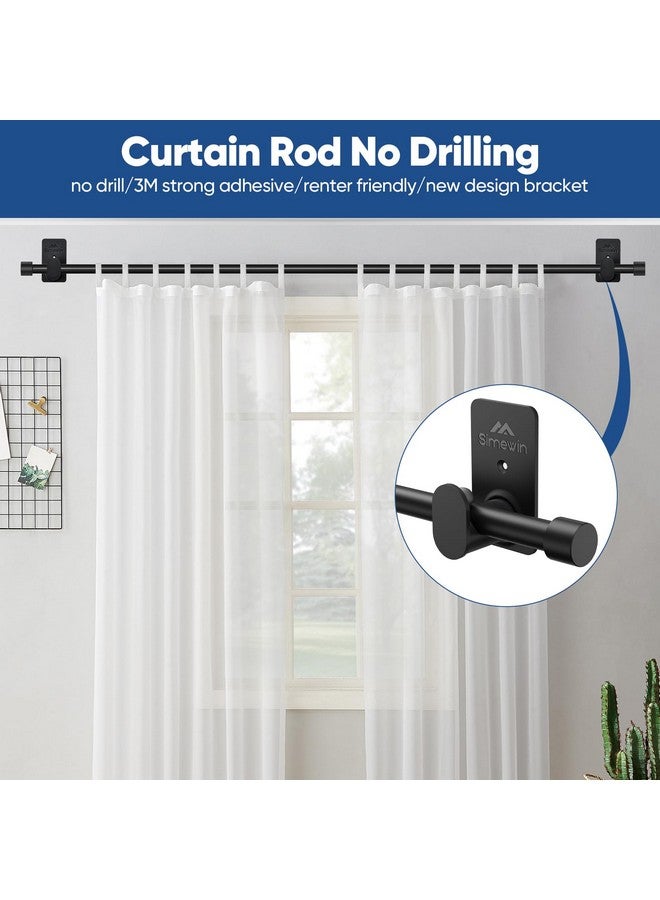 SIMEWIN Curtain Rods No Drilling for Windows 30 to 120 Inches,5/8 Inch Diameter No Drill Small Curtain Rod Set with 3M Adhesive Brackets, Black - Image 2