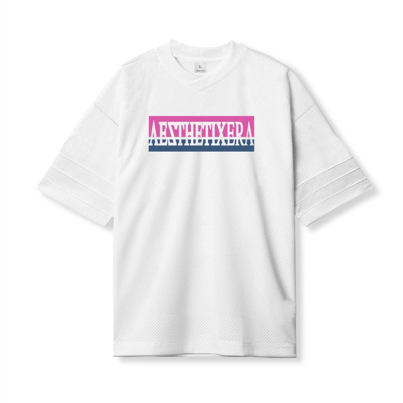 fitness sports short sleeve and fashion casual half sleeve loose plus size T-shirt summer personality stitching - Image 1