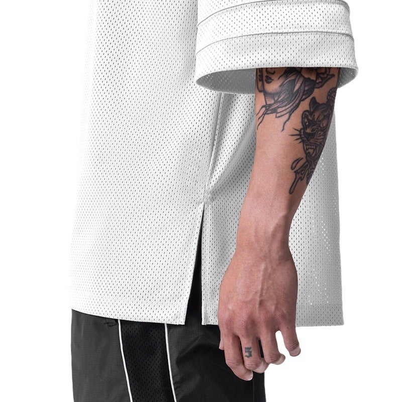 fitness sports short sleeve and fashion casual half sleeve loose plus size T-shirt summer personality stitching - Image 4