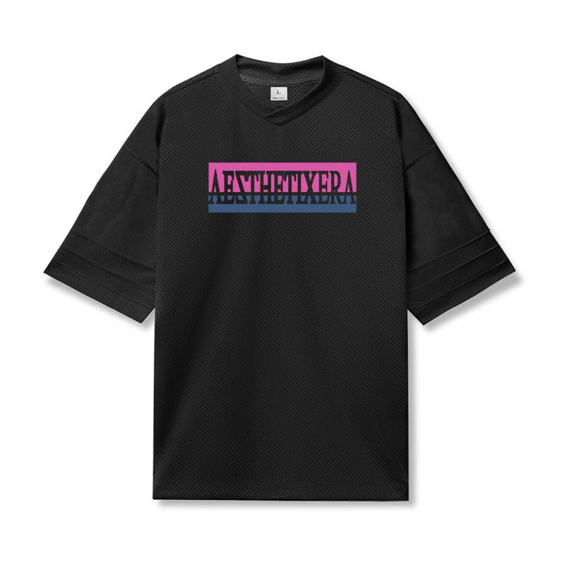fitness sports short sleeve and fashion casual half sleeve loose plus size T-shirt summer personality stitching - Image 5