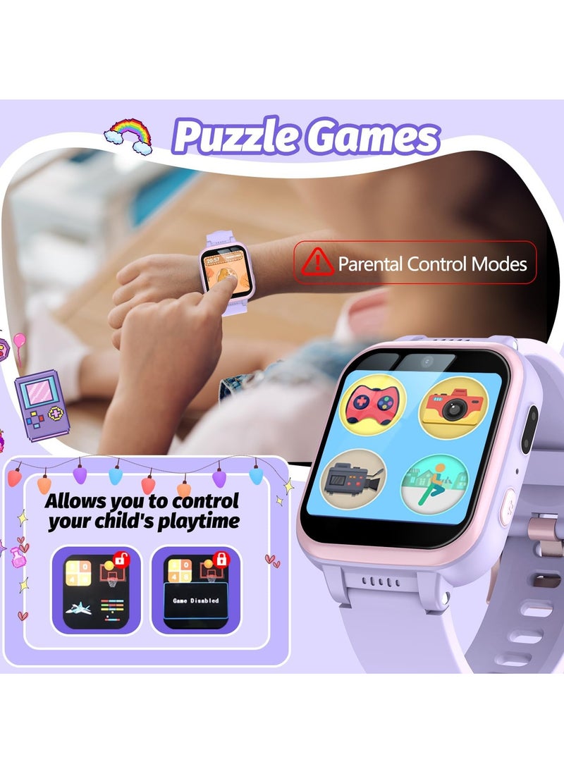 إيفرين ساعة ذكية للأطفال للبنات، هدايا للفتيات من سن 6 إلى 10 سنوات، ساعة ذكية بشاشة تعمل باللمس مزودة بكاميرا مزدوجة للأطفال مع مشغل موسيقى، ألعاب تعليمية للأطفال الصغار، هدية عيد ميلاد للفتيات من سن 6+ سنوات - Image 4