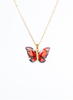 The Black Pearl Accessories Stainless Steel Necklace Gold with a Black Red Butterfly Pendant  - Image 1