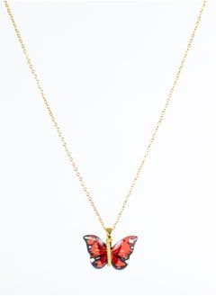 The Black Pearl Accessories Stainless Steel Necklace Gold with a Black Red Butterfly Pendant  - Image 2