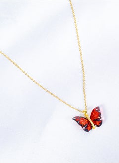 The Black Pearl Accessories Stainless Steel Necklace Gold with a Black Red Butterfly Pendant  - Image 3