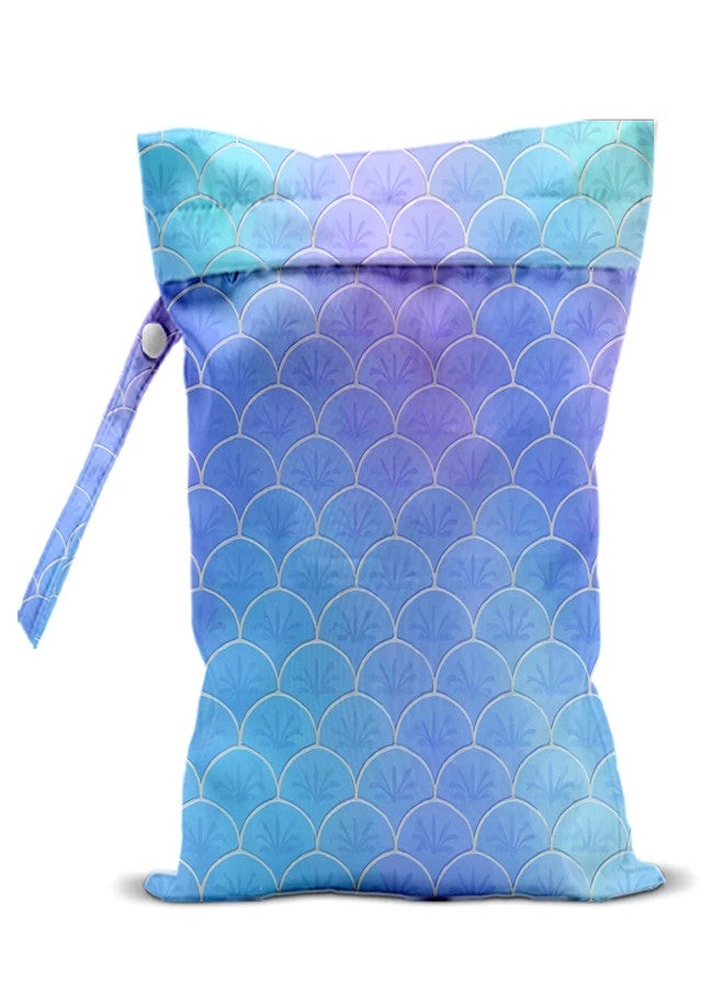 DHKG Mermaid Scale Wet Bag 12x10 Inch, Wet Dry Bag for Swimsuit Travel Beach Pool Stroller Diapers Dirty Yoga Gym Clothes Makeup Bags Toiletries Waterproof Reusable Zipper Pouch,Blue Scales Gifts for Women - Image 1