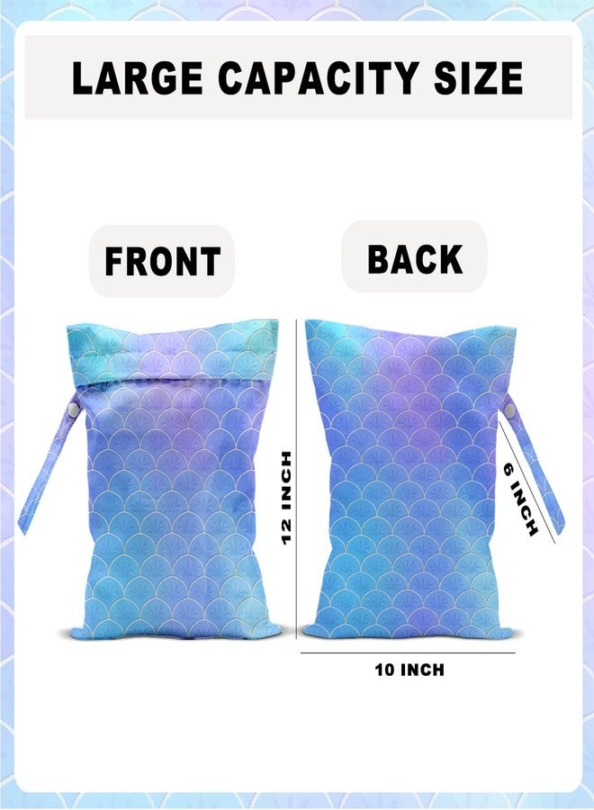 DHKG Mermaid Scale Wet Bag 12x10 Inch, Wet Dry Bag for Swimsuit Travel Beach Pool Stroller Diapers Dirty Yoga Gym Clothes Makeup Bags Toiletries Waterproof Reusable Zipper Pouch,Blue Scales Gifts for Women - Image 3