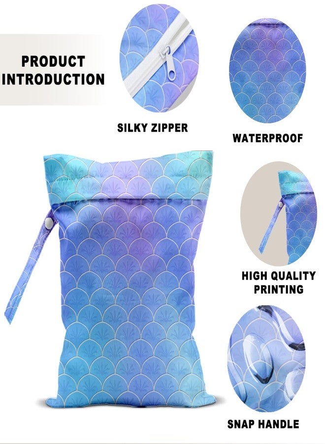 DHKG Mermaid Scale Wet Bag 12x10 Inch, Wet Dry Bag for Swimsuit Travel Beach Pool Stroller Diapers Dirty Yoga Gym Clothes Makeup Bags Toiletries Waterproof Reusable Zipper Pouch,Blue Scales Gifts for Women - Image 4