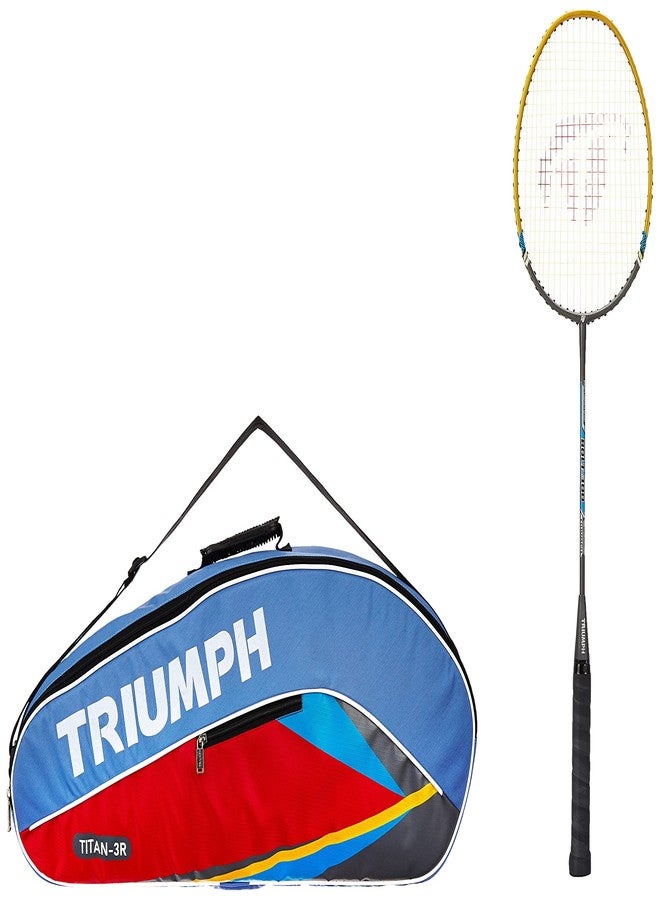 Triumph Bolt Graphite Composite Light Weight Strung Badminton Racket with Titan-6R Double Compartment Badminton Bag Sky/Red - Image 2