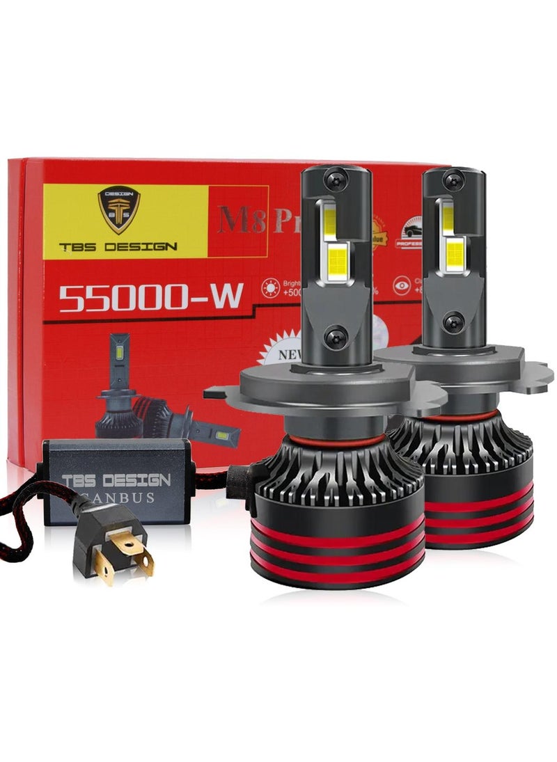 TBS DESIGN 2 Pieces H4 55W LED Headlight Bulb Assembly 5500 Lumens Xtreme Bright With Color Temperature 6000K - Image 1