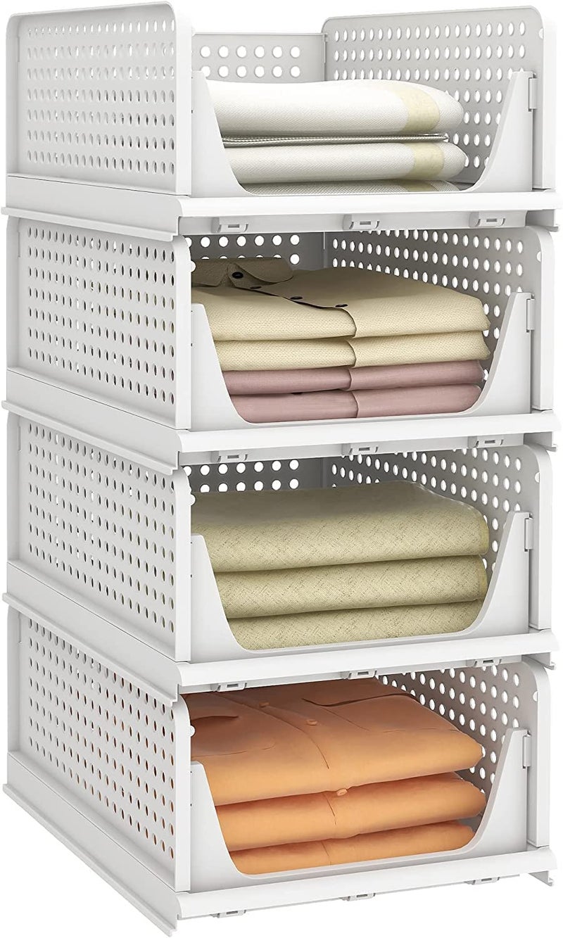 Rylan Clothes Organizer for Wardrobe Cupboard Organizer for Clothes Foldable and Stackable Closet Organizer Drawer Organizer for Clothes Multi Purpose Plastic Shirts TopsPack of 4 Large - Image 1