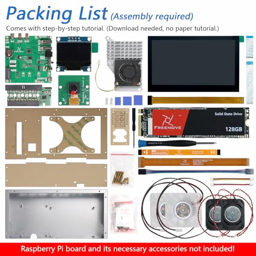 FREENOVE Raspberry Pi 5 Case with Screen (4.3'' Touchscreen), 128GB M.2 NVMe SSD 800 MB/s, 5 MP Camera, OLED Screen, Stereo Speakers, 3.5 mm and Optical Audio (S/PDIF) - Image 2