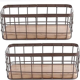 Dicunoy Dicunoy Set of 2 Small Wire Baskets, Narrow Rustic Storage Bin, Farmhouse Rectangle Bathroom Counter Organizer Tray for  - Image 1