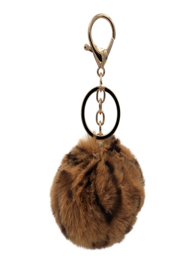Real Sic Pom Pom Keychain - Faux Fur For Girls Women Backpack Purse Gift (Leopard) - Image 1