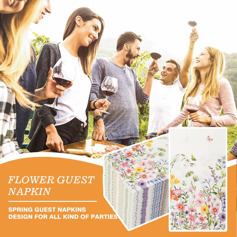 BHHQHH 100Pcs Disposable Floral Paper Napkins Decorative Bathroom Napkins Guest Disposable Wild Flower Hand Towels Dinner Party Napkins for Wedding Birthday Party Baby Shower - Image 4