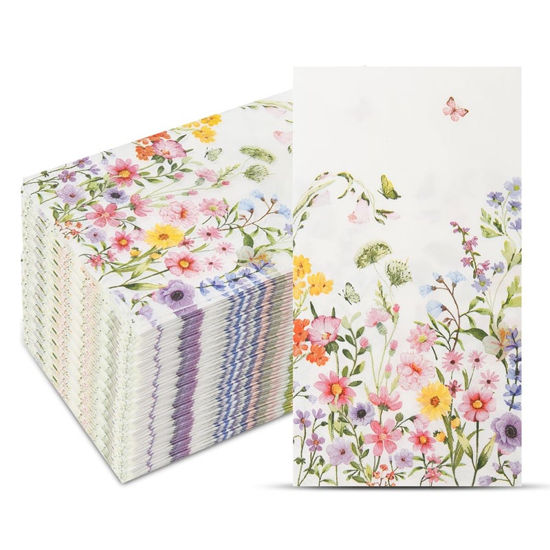 BHHQHH 100Pcs Disposable Floral Paper Napkins Decorative Bathroom Napkins Guest Disposable Wild Flower Hand Towels Dinner Party Napkins for Wedding Birthday Party Baby Shower - Image 1