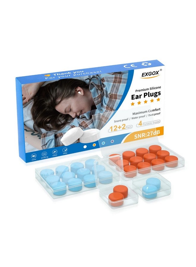 EXGOX 14 Pairs Silicone Ear Plugs For Sleeping Noise Cancelling Reusable Moldable Wax Earplugs For Swimming Work Airplane Snr27Db(Blue Orange) - Image 1