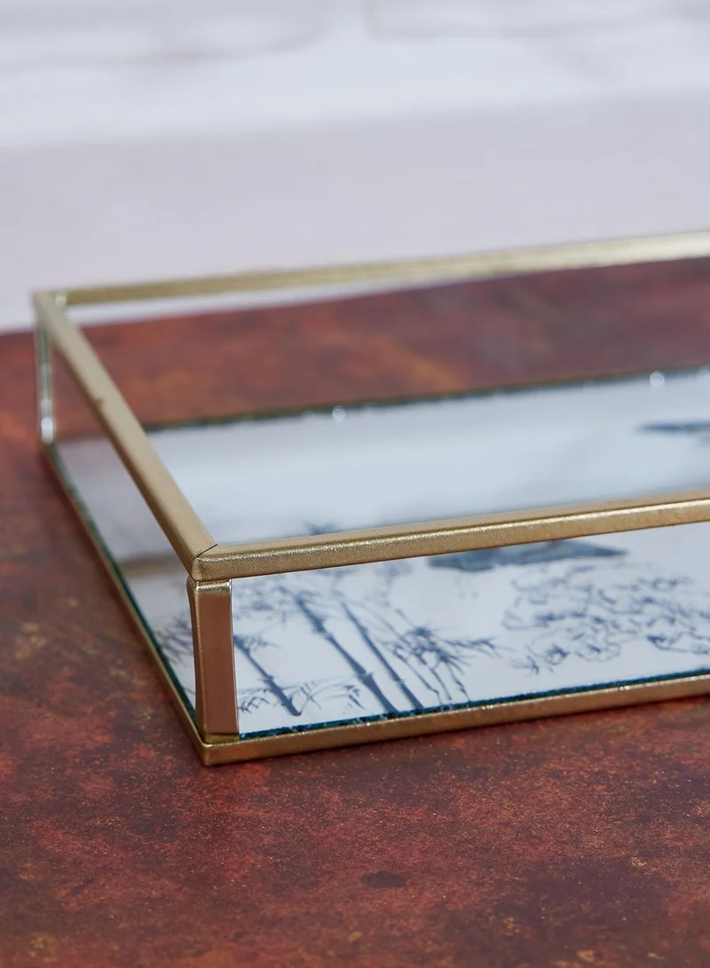 AURORA Mirrored Glass And Metal Tray - Heron Design