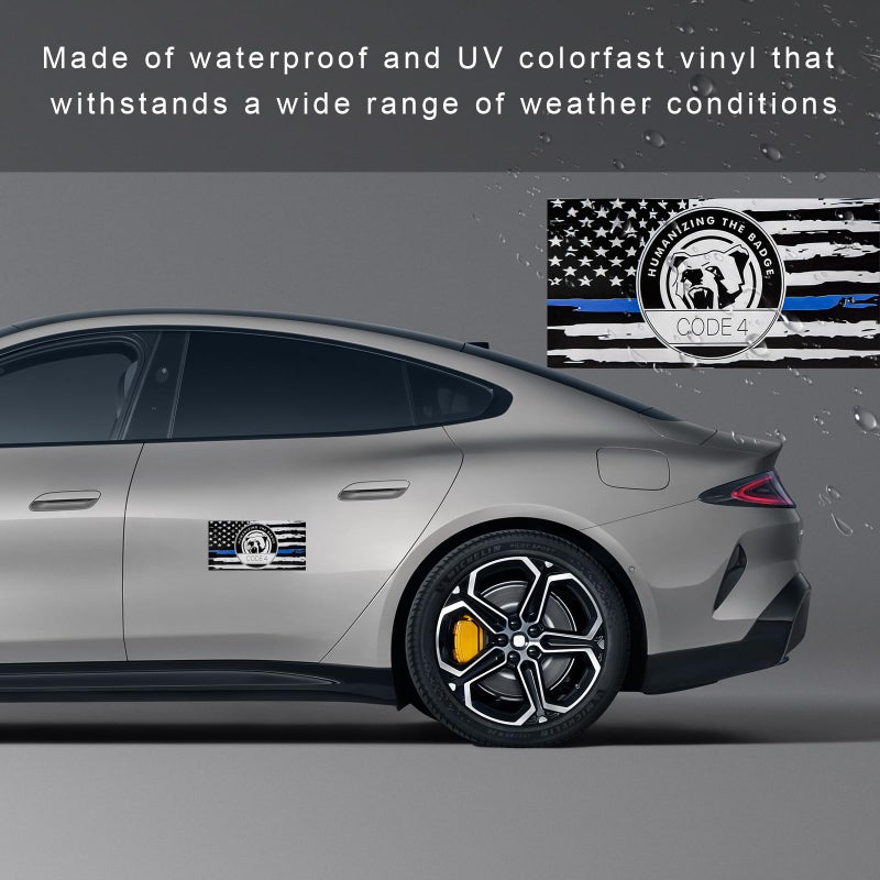 YTFRL 2 PCS Thin Line Sticker Code 4, American Flag Waterproof Vinyl Decal Police Support Bumper Stickers, Reflective Support Law Enforcement Decal for Car Truck Window Laptop - Image 3