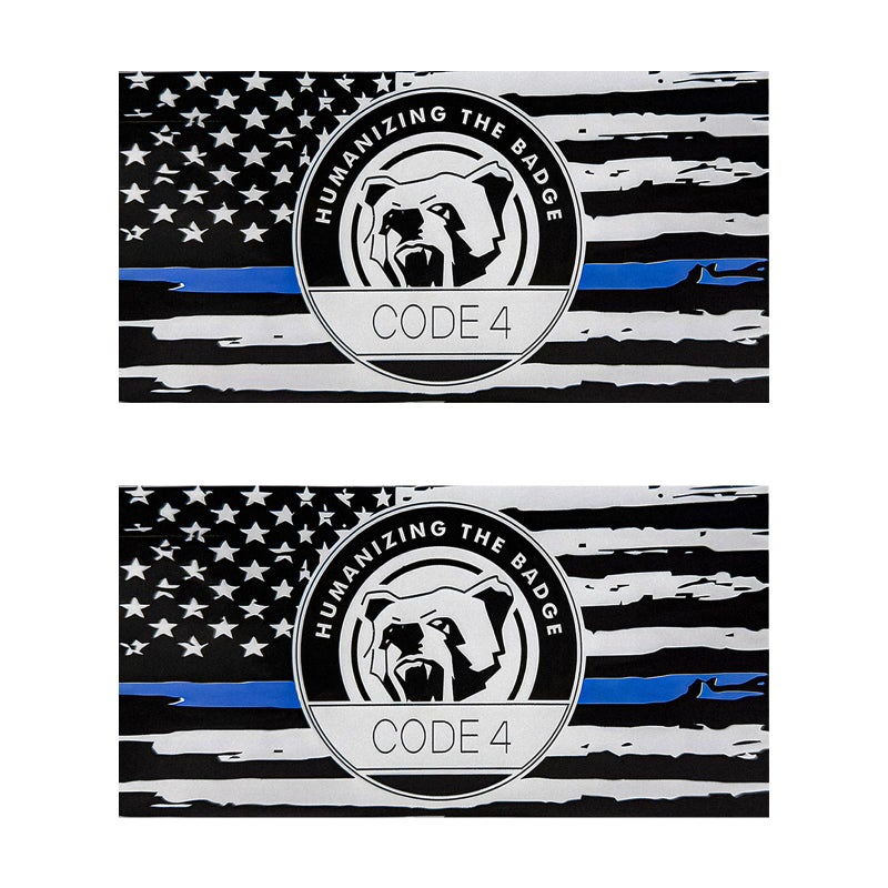 YTFRL 2 PCS Thin Line Sticker Code 4, American Flag Waterproof Vinyl Decal Police Support Bumper Stickers, Reflective Support Law Enforcement Decal for Car Truck Window Laptop - Image 1