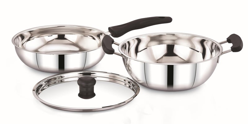 Sowbaghya Elite 3Pcs Stainless Steel Set | Induction Base | Cookware set | SS deep kadai and Fry pan with Lid - Image 4