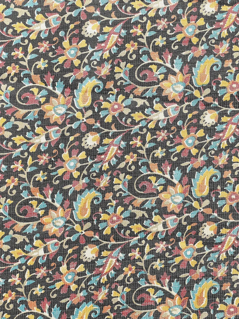 جلو باص شال نسائي أسود بطبعة زهور وحواف شراشيب من الحرير