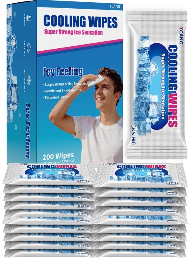 TCANG Cooling Face Body Wipes - 20 Packs of 10 (200 Wipes - Disposable Individually Wrapped No-Rinse Cooling Towels, Extra-Thick Oversized Body Cleansing Wipes for Sports, Travel, Camping in Hot Weather - Image 1