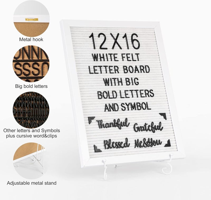 G GAMIT Letter Board Sign White Frame 12x16 - Felt Letter Board Baby Announcement Board with Big Letters,Large Letter board Sign board&Message Board with Stand and Canvas Bag. - Image 2