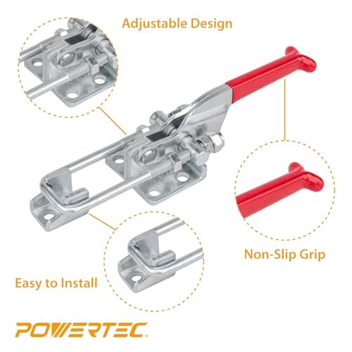 POWERTEC 1PK Toggle Clamp, 700 lbs Holding Capacity, 431 Adjustable U Bolt Latch w/ Antislip Hand Grip for Woodworking Jigs & Fixtures, Smoker, Tire Carrier, Tool Box, Cabinet (20307) - Image 4