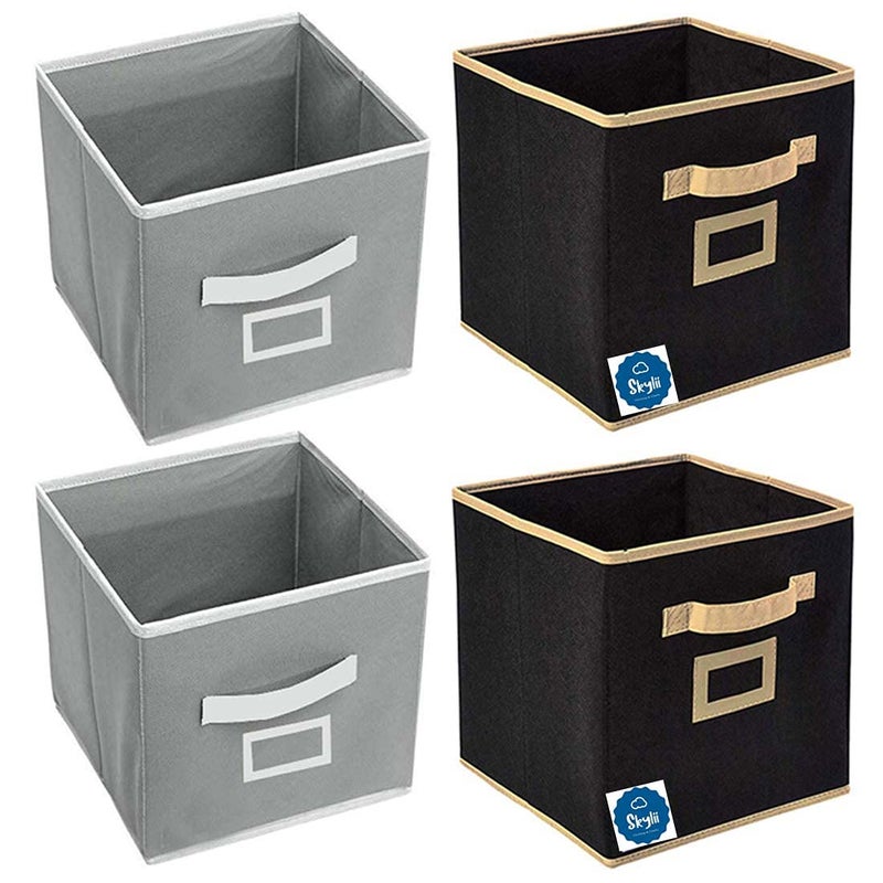 SKYLII Storage Box Organizer for Clothes Toys Organizer Files Storage Organiser Clothing Organizer Cloth Cover Large Capacity Space Saver and Storage for Clothes Combo Pack of 4 Pc Black Grey 22 - Image 1