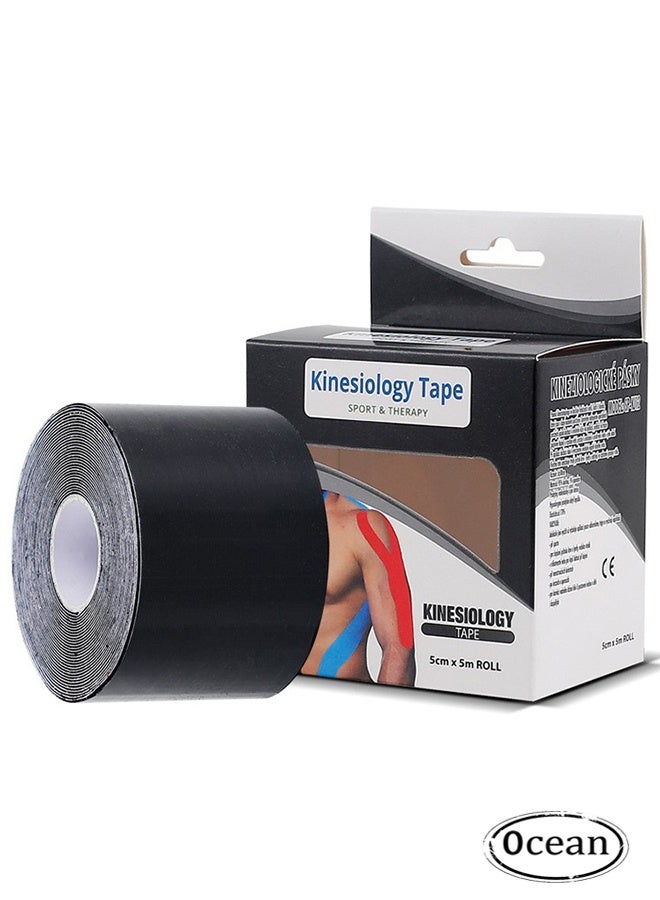 Kinesiology Tape, 1 Roll 5cm x 5m Breathable Cotton Sports Tape, Muscle Tape Support, Physio Tape, Kinetic Tape, Running Tape for Ankle, Knee Pain, Elbow and Shoulder Muscles (Black) - Image 1